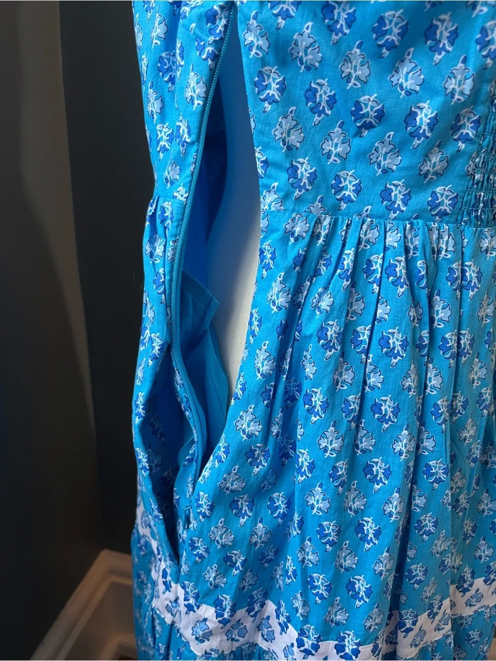Block Print Cotton Tiered Midi Dress